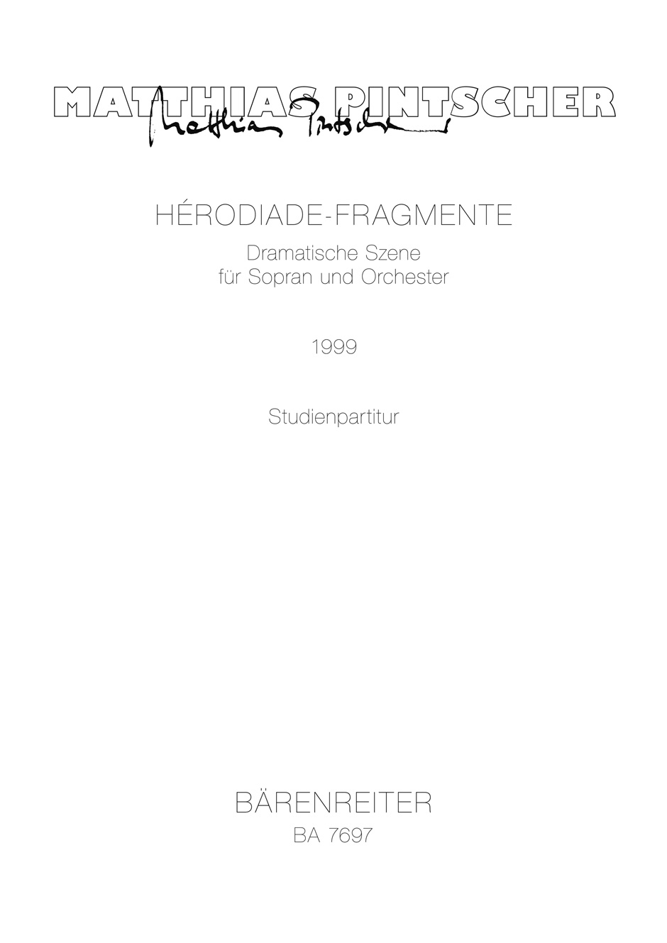 Front Cover Image Hérodiade-Fragmente (1999)