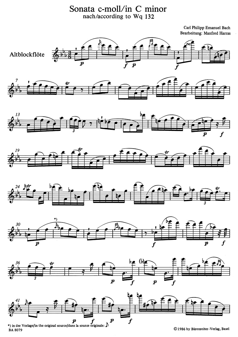 Other Cover Image Sonate für Altblockflöte solo c-Moll Wq 132
