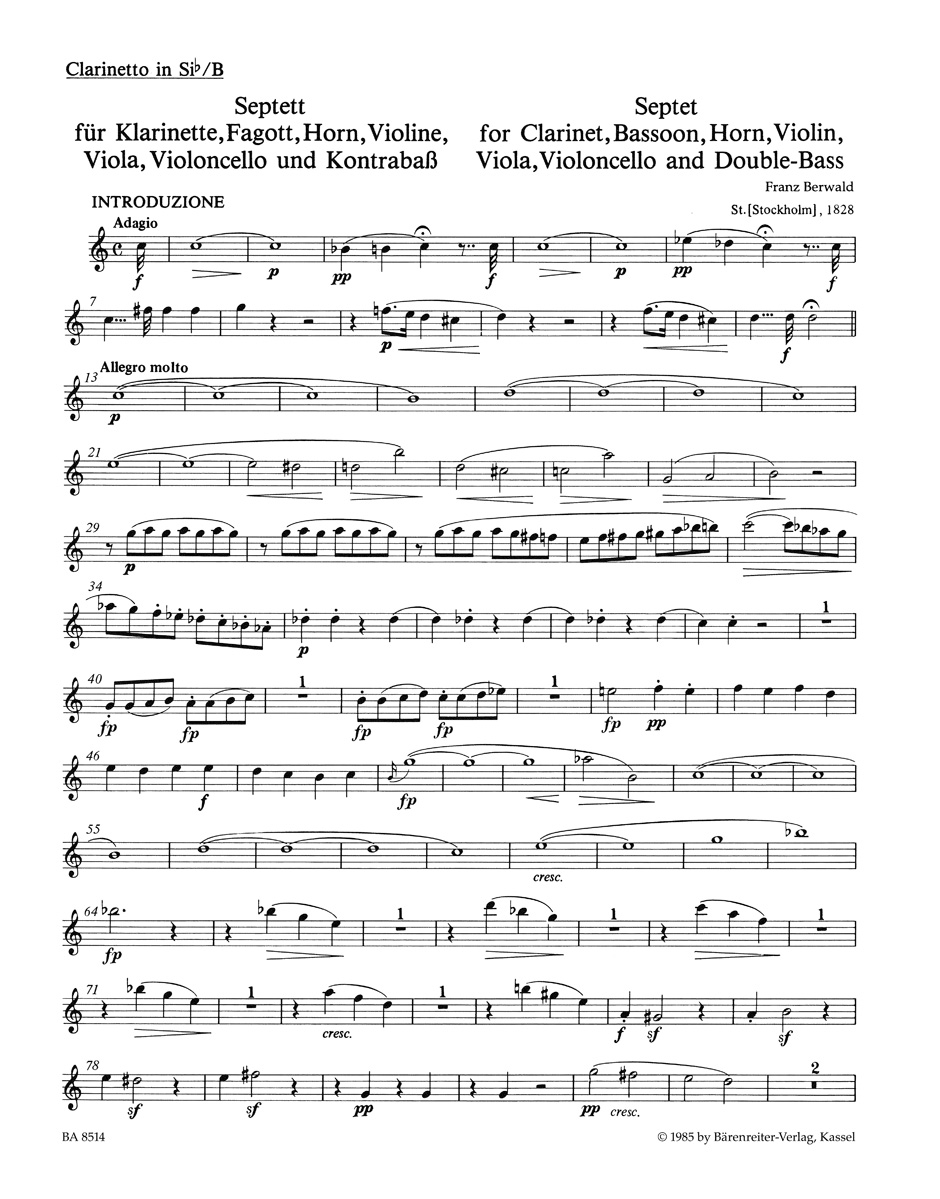 Other Cover Image Septett für Klarinette, Fagott, Horn, Violine, Viola, Violoncello und Kontrabass