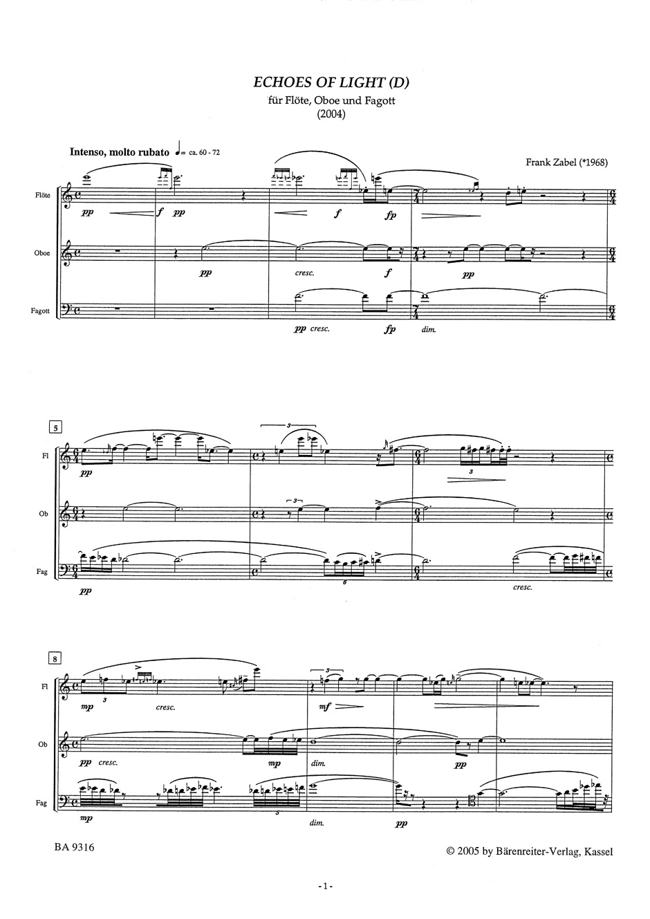 Other Cover Image Echoes of light für Flöte, Oboe und Fagott (2004)