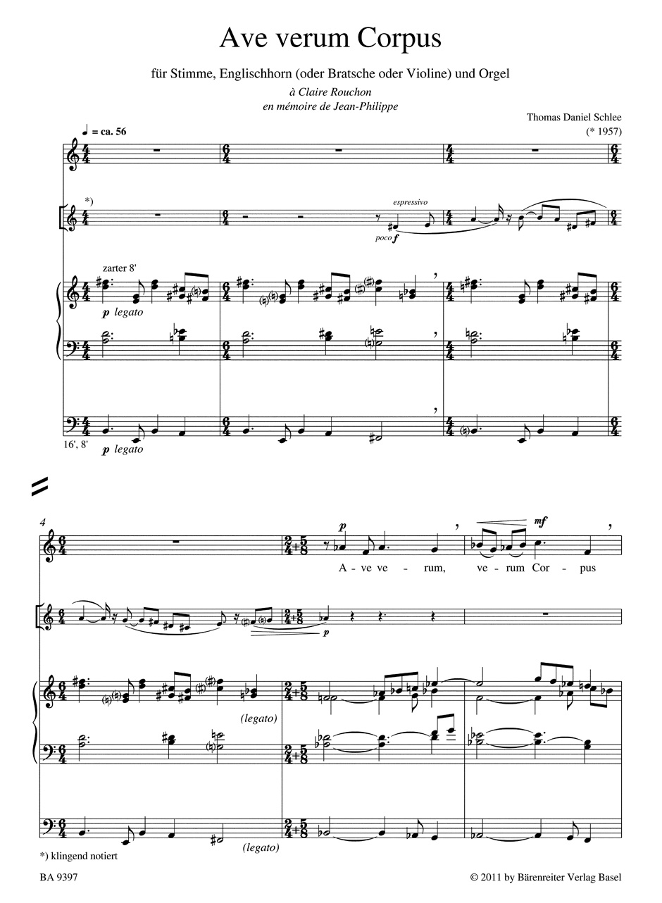 Other Cover Image Ave verum Corpus für Stimme, Englischhorn (oder Bratsche oder Violine) und Orgel (2010)