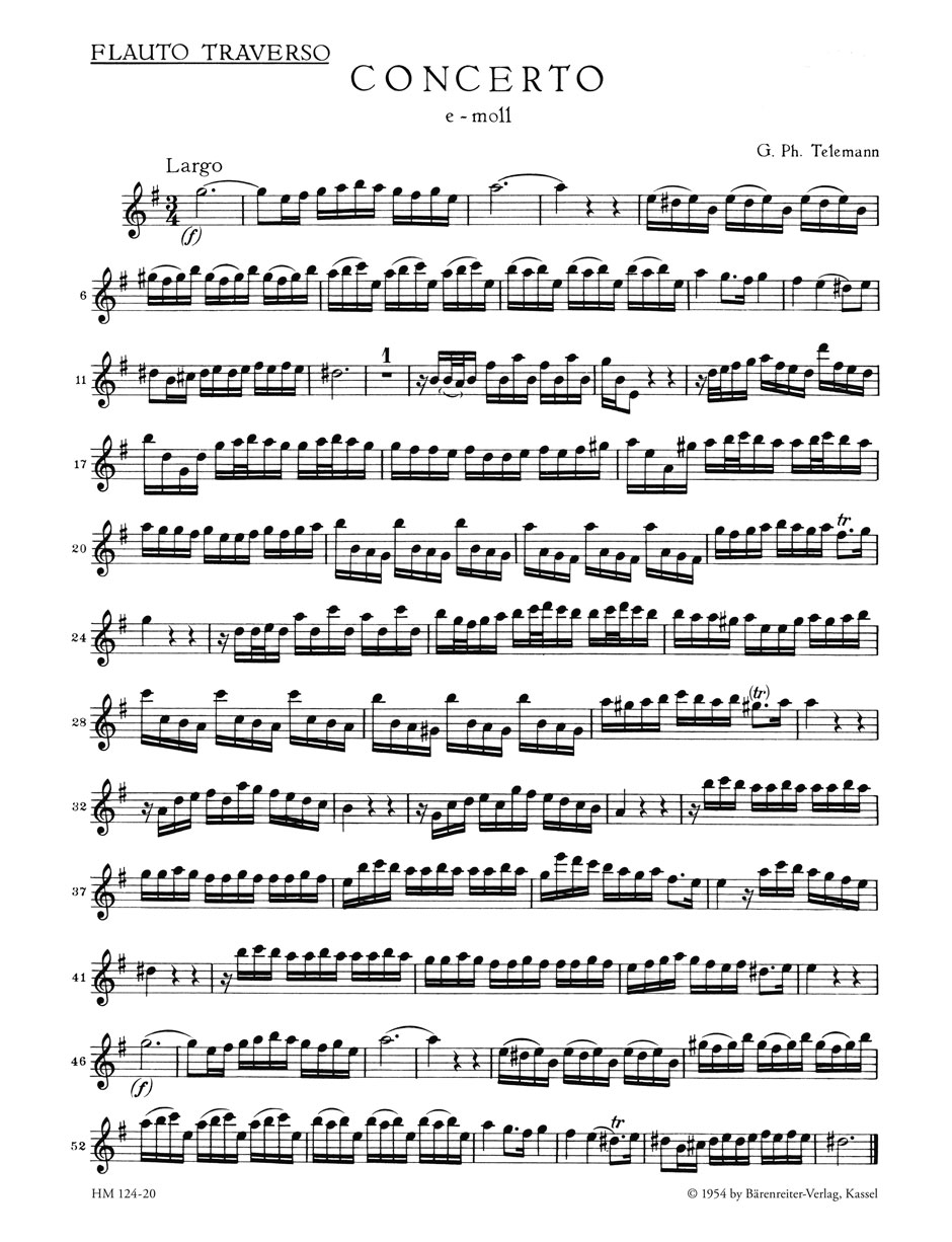 Front Cover Image Konzert für Blockflöte, Querflöte, zwei Violinen, Viola und Basso continuo e-Moll TWV 52:e1