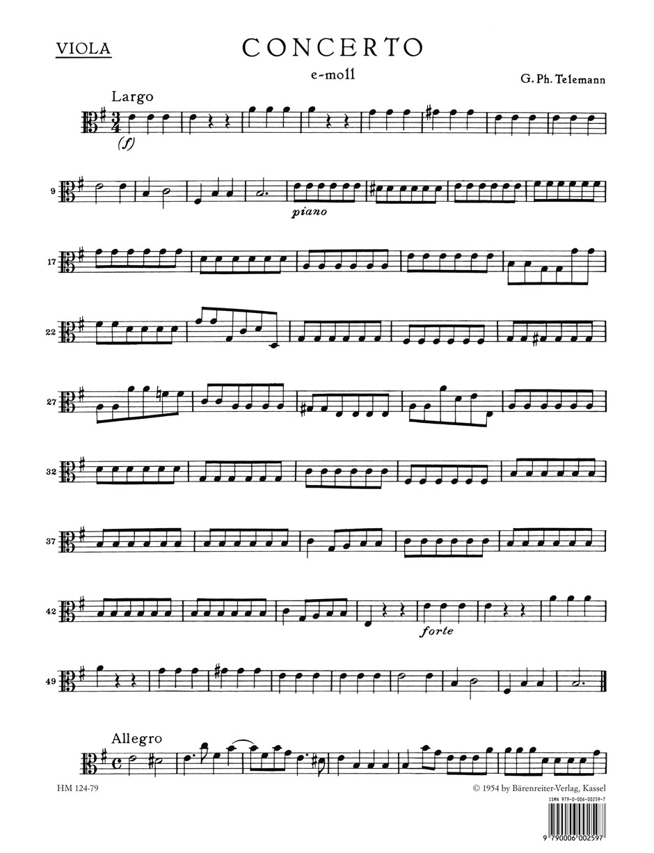 Front Cover Image Konzert für Blockflöte, Querflöte, zwei Violinen, Viola und Basso continuo e-Moll TWV 52:e1