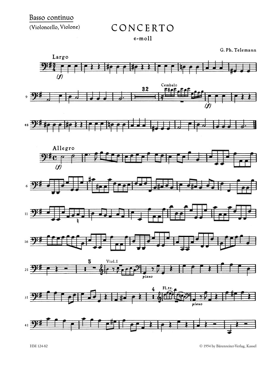 Front Cover Image Konzert für Blockflöte, Querflöte, zwei Violinen, Viola und Basso continuo e-Moll TWV 52:e1