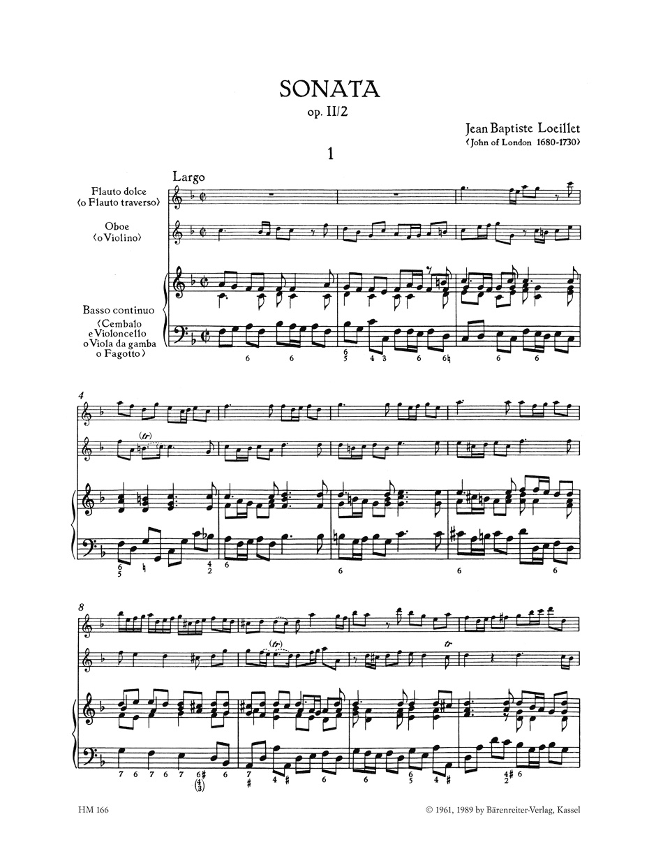 Other Cover Image Triosonate für Altblockflöte (Querflöte), Oboe (Violine) und Basso continuo F-Dur op. 2/2