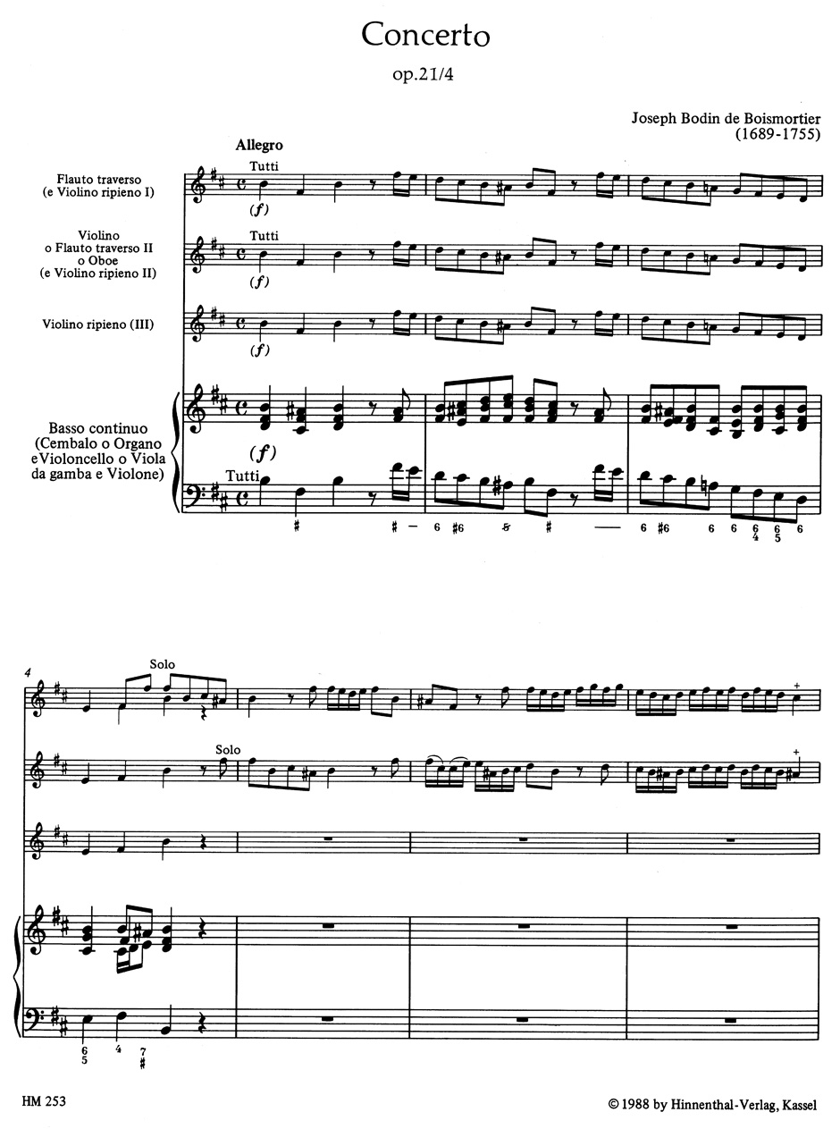 Front Cover Image Concerto für 2 Soloinstrumente (Flöte, Violine - Flöte, Oboe - 2 Flöten), 3 Violinen und Basso continuo h-Moll op. 21/4