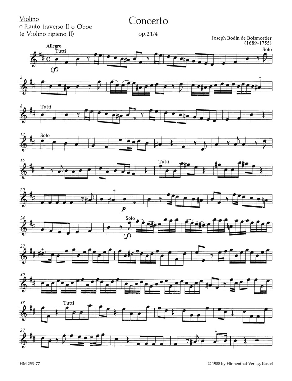 Front Cover Image Concerto für 2 Soloinstrumente (Flöte, Violine - Flöte, Oboe - 2 Flöten), 3 Violinen und Basso continuo h-Moll op. 21/4