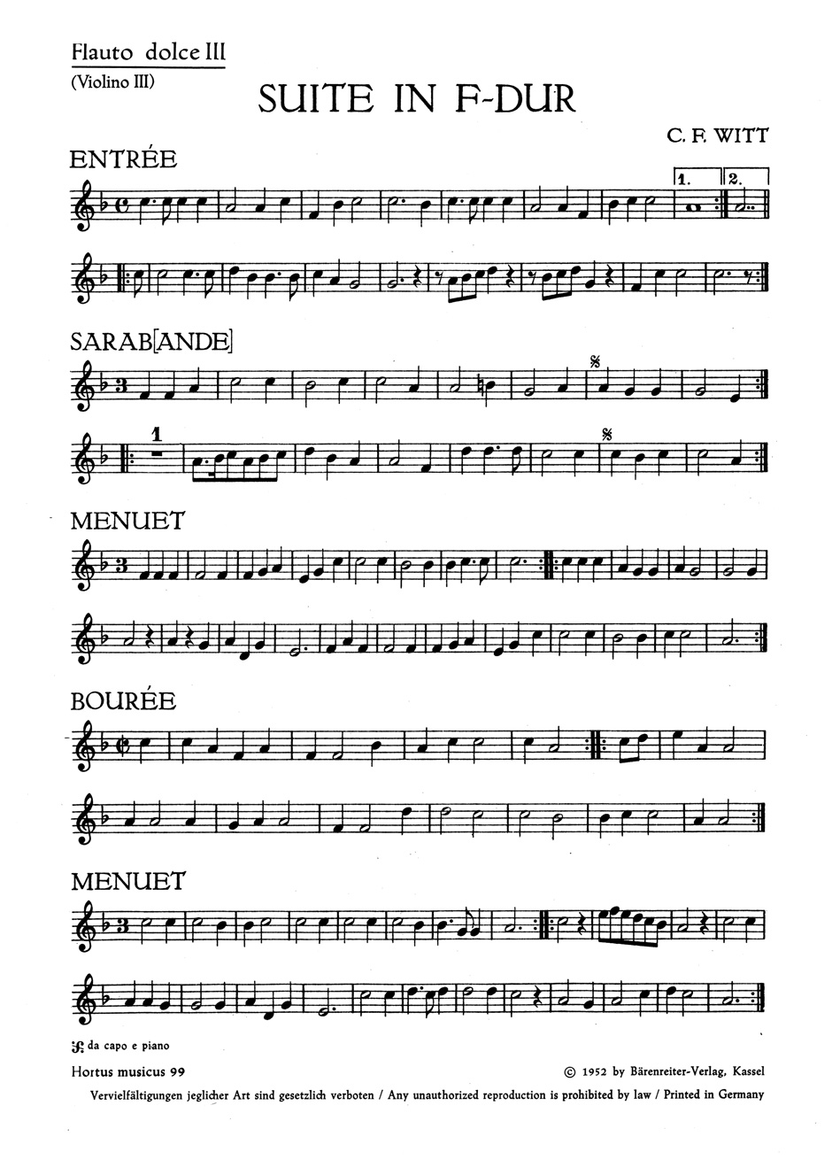 Front Cover Image Suite für zwei Altblockflöten und eine Tenorblockflöte oder andere Instrumente und Basso continuo F-Dur