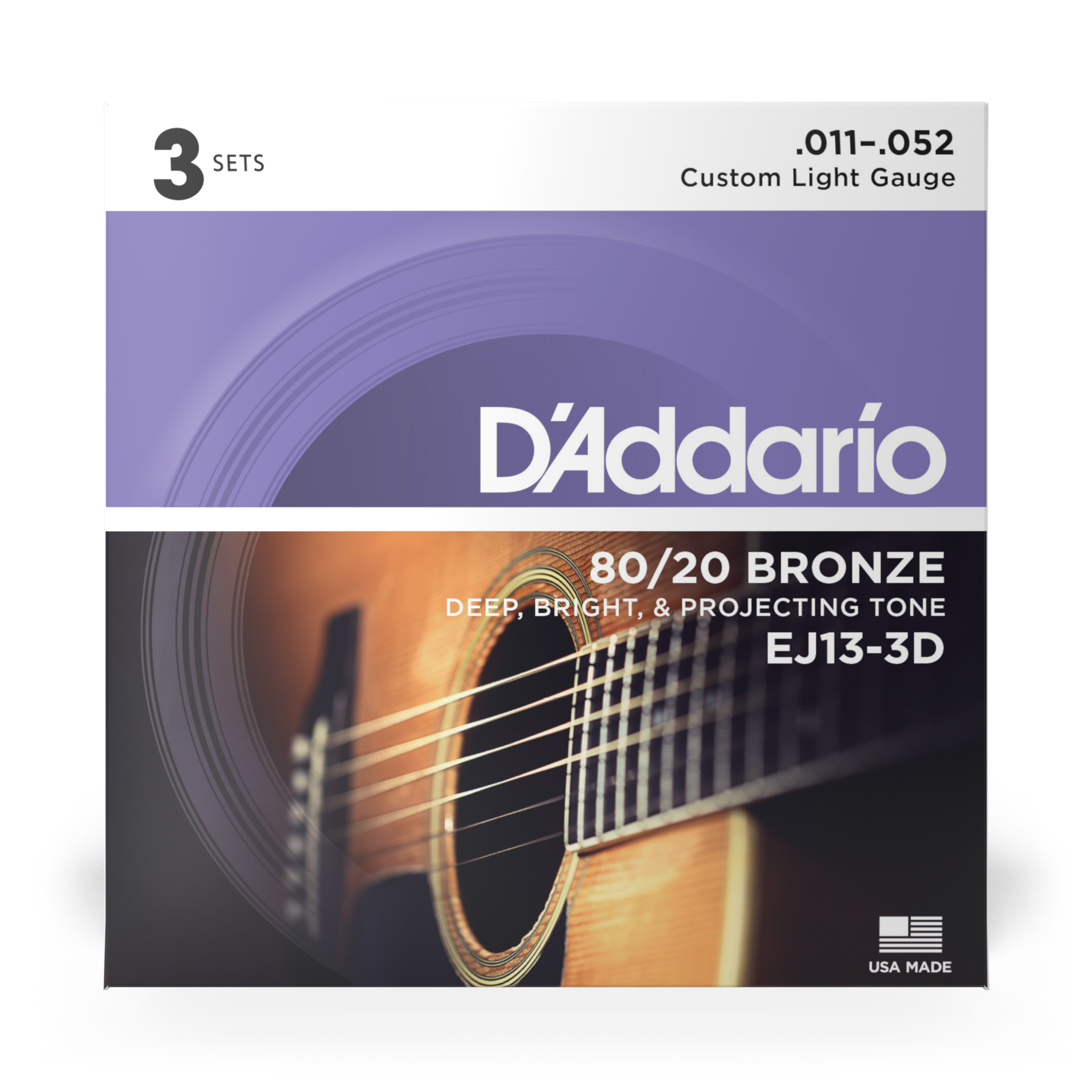 Other Cover Image D'Addario EJ13-3D 80/20 Bronze Acoustic Guitar Strings, Custom Light, 11-52, 3 Sets