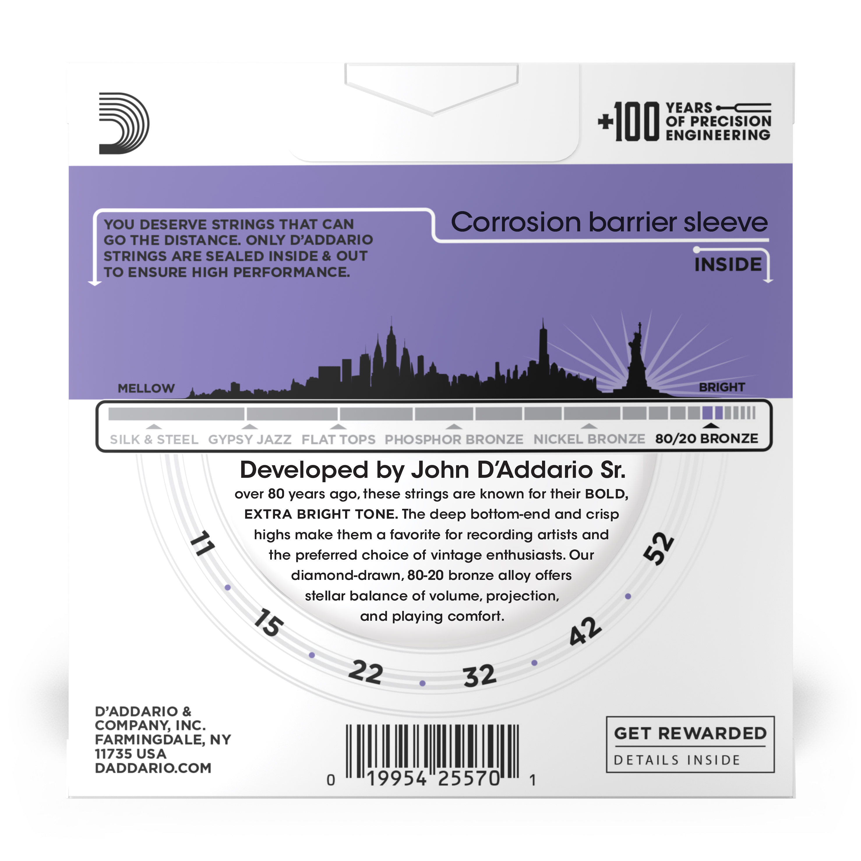 Other Cover Image D'Addario EJ13-3D 80/20 Bronze Acoustic Guitar Strings, Custom Light, 11-52, 3 Sets