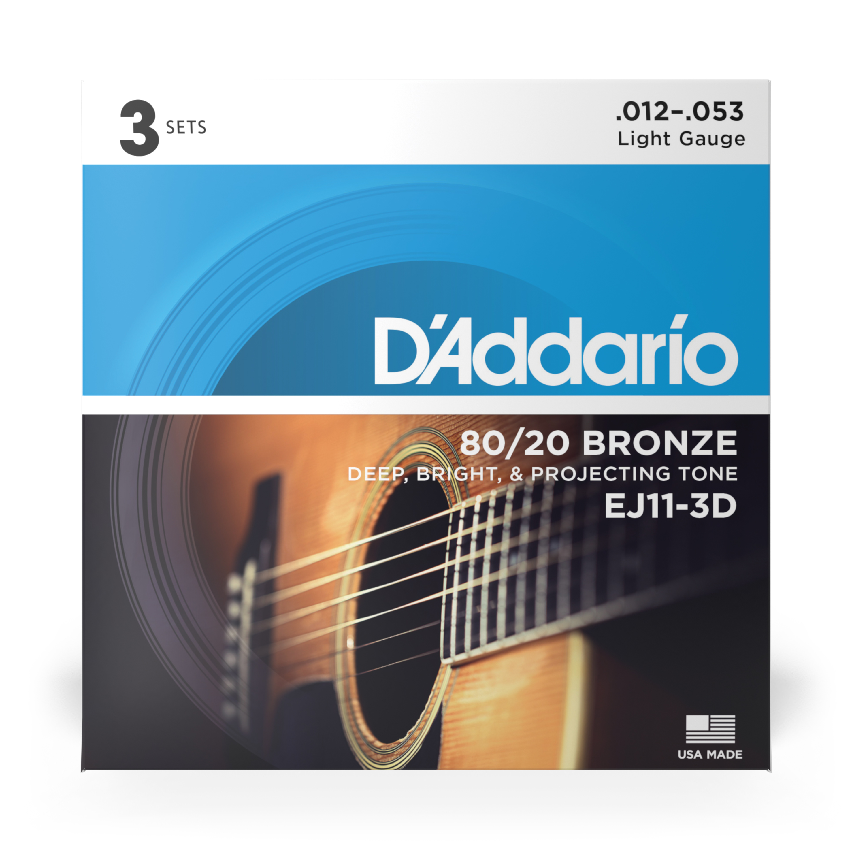 Other Cover Image D'Addario EJ11-3D 80/20 Bronzesaiten für Akustikgitarre, leichte Spannung, 12-53, 3 Sätze