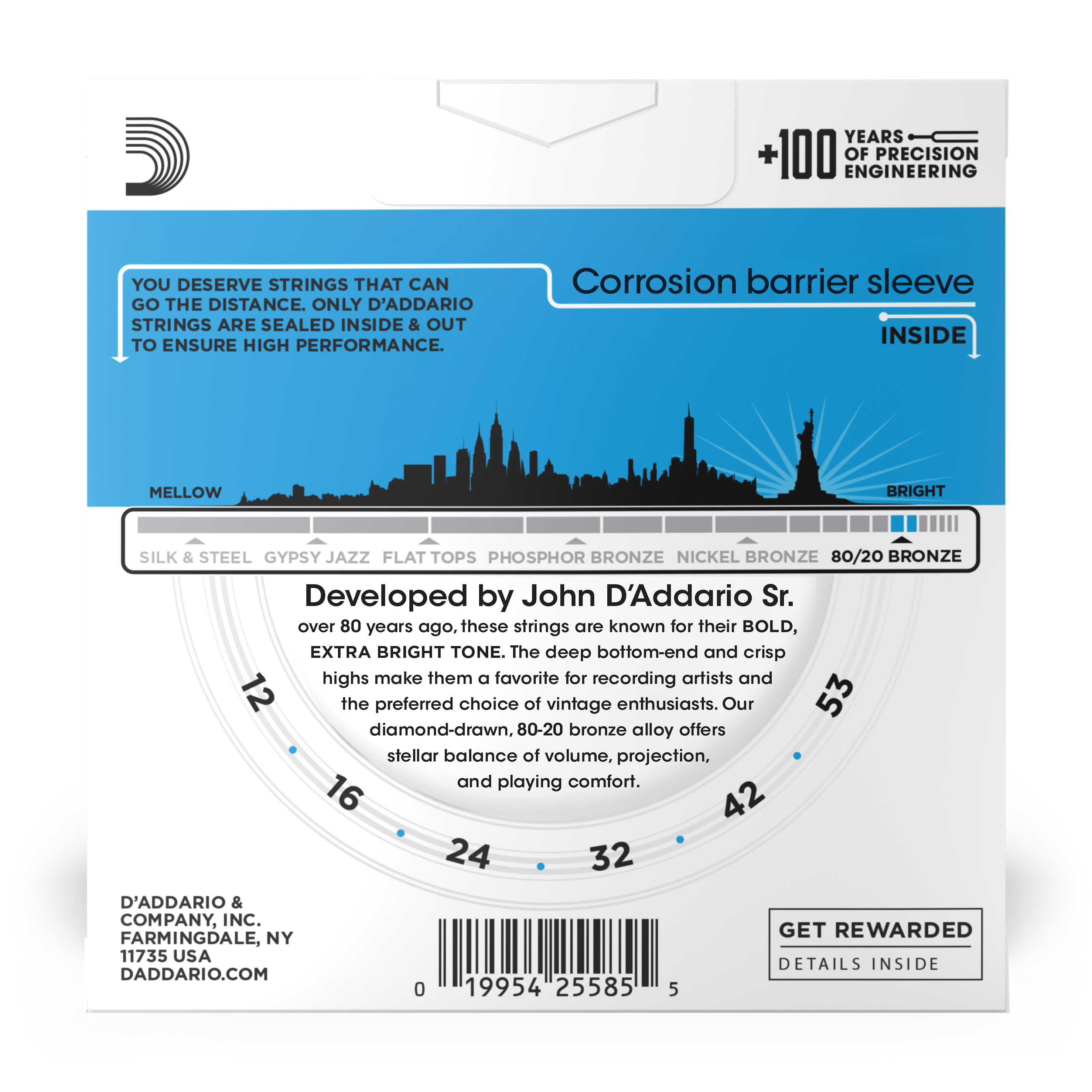 Other Cover Image D'Addario EJ11-3D 80/20 Bronzesaiten für Akustikgitarre, leichte Spannung, 12-53, 3 Sätze