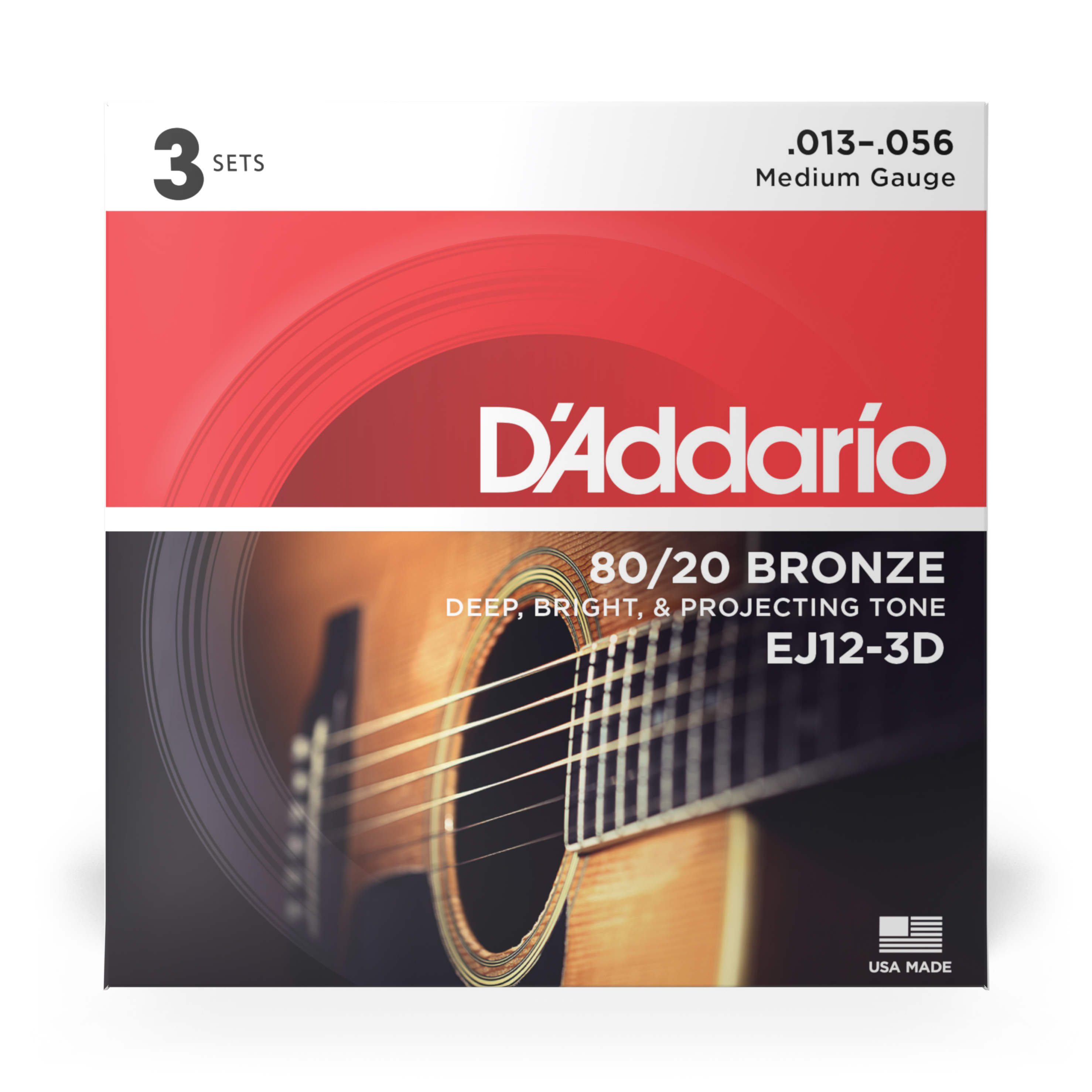 Other Cover Image D'Addario EJ12-3D 80/12 Bronzesaiten für Akustikgitarre, mittlere Spannung, 13-56, 3 Sätze