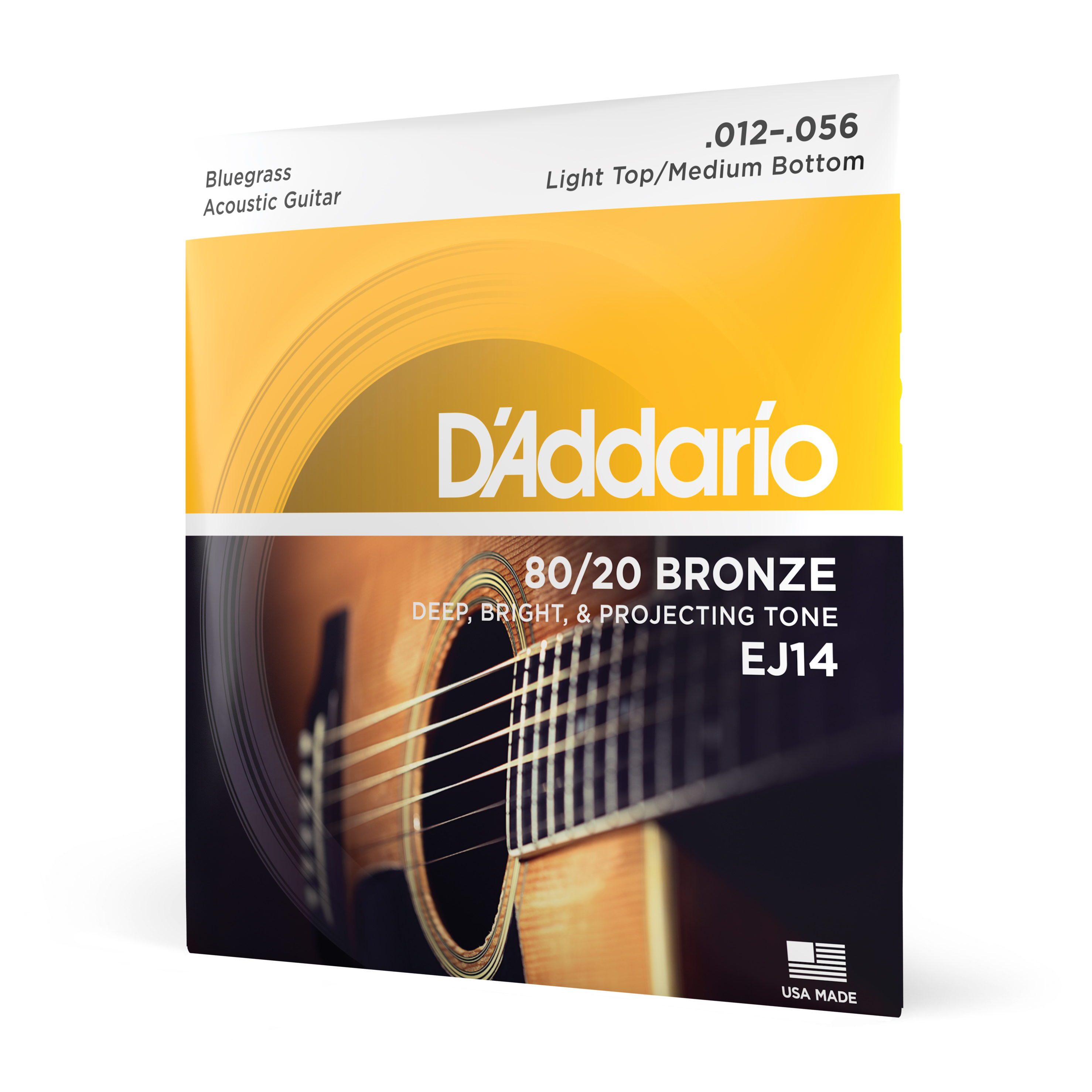 Front Cover Image D'Addario EJ14 Saiten für Akustikgitarre, 80/20 Bronze, Light Top/Medium Bottom/Bluegrass, 12-56