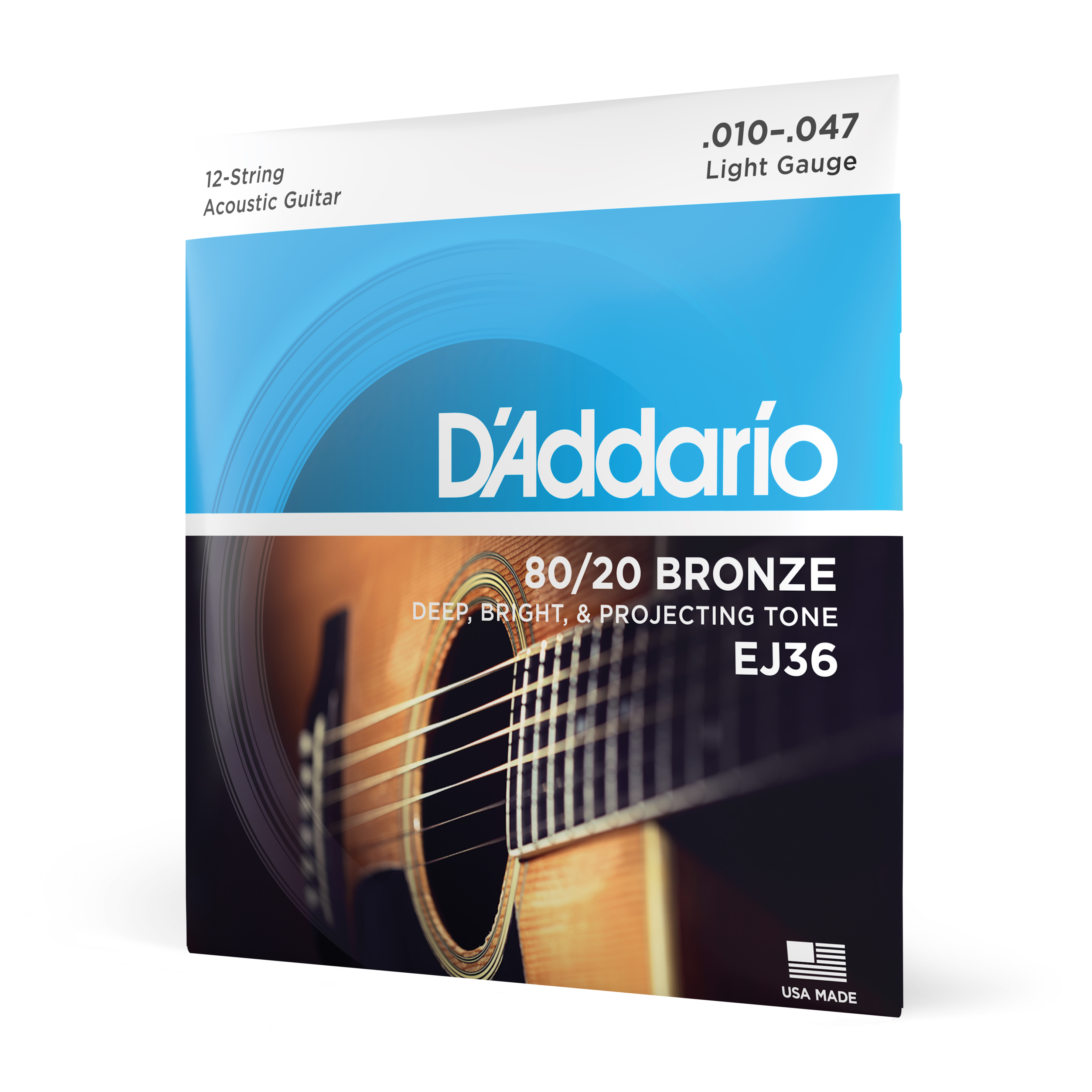 Front Cover Image D'Addario EJ36 Saiten für 12-saitige Akustikgitarre, Bronze, Light, 10-47