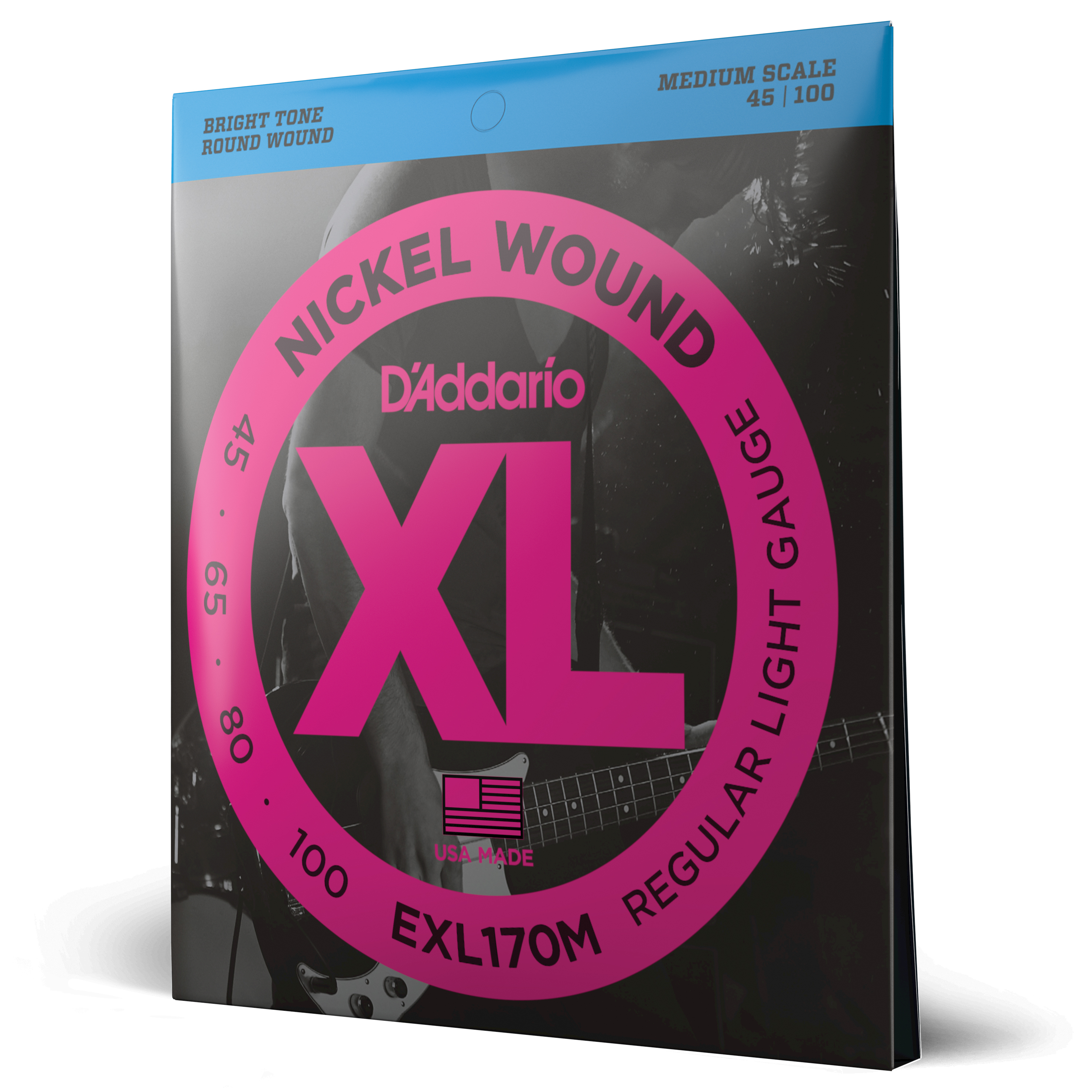 Front Cover Image D'Addario EXL170M Saiten für Bassgitarre, mit Nickel umsponnen, Light, 45-100, Medium Scale
