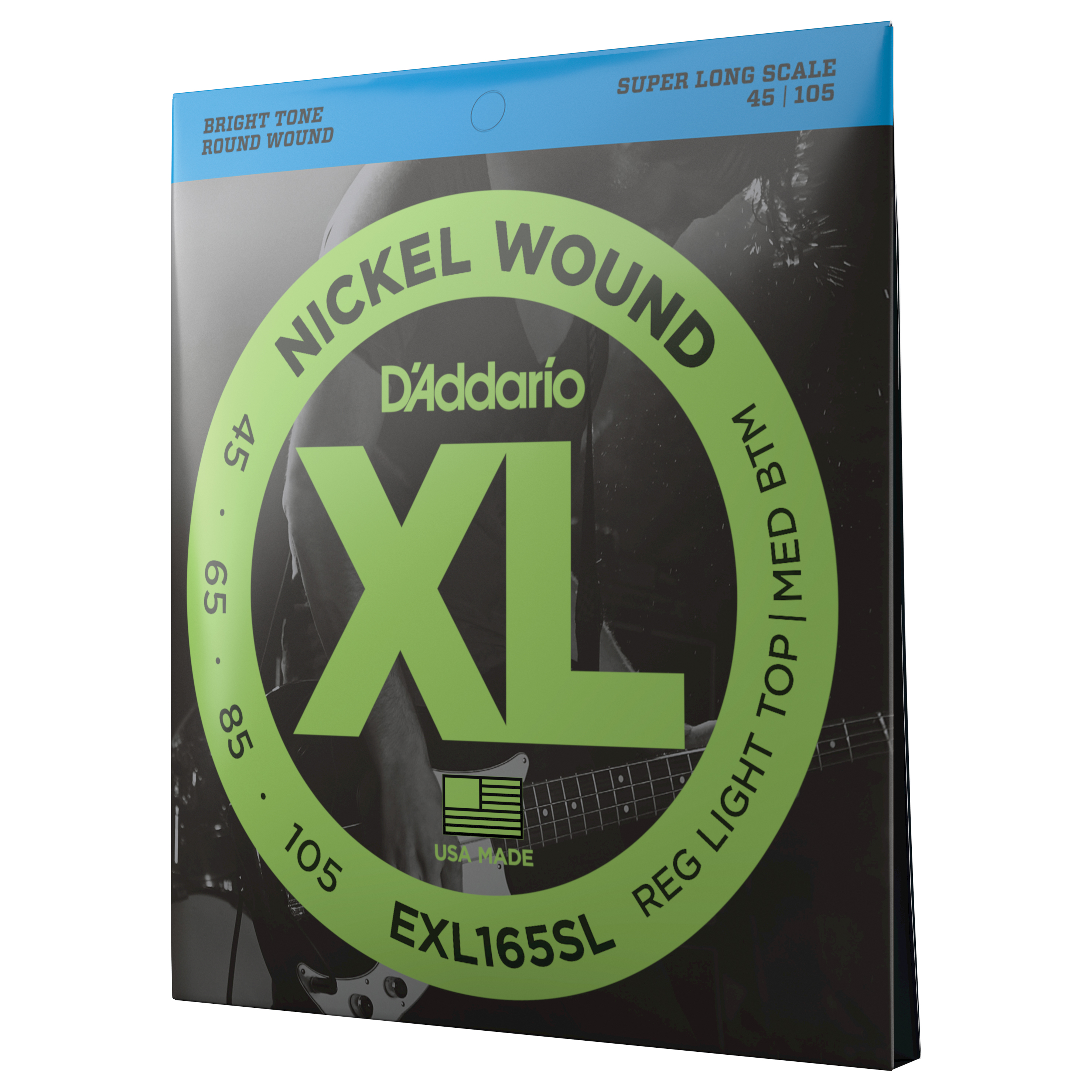 Front Cover Image D'Addario EXL165SL Saiten für Bassgitarre, mit Nickel umsponnen, Custom Light, 45-105, Super Long Scale