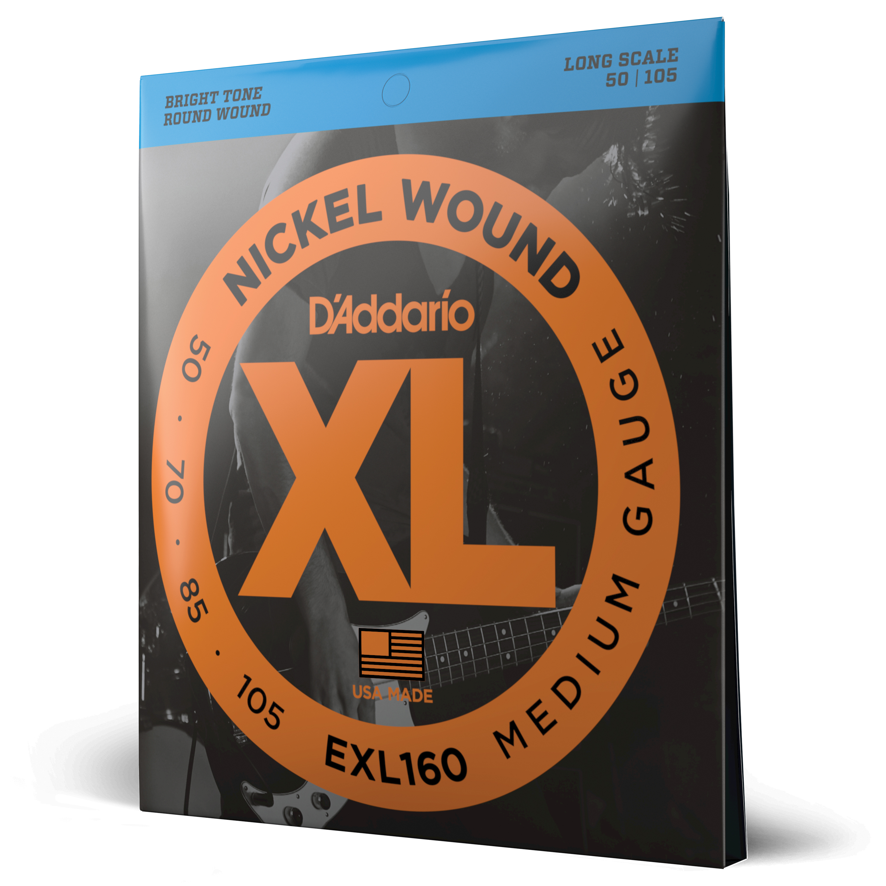 Front Cover Image D'Addario EXL160 Saiten für Bassgitarre, mit Nickel umsponnen, Medium, 50-105, Long Scale