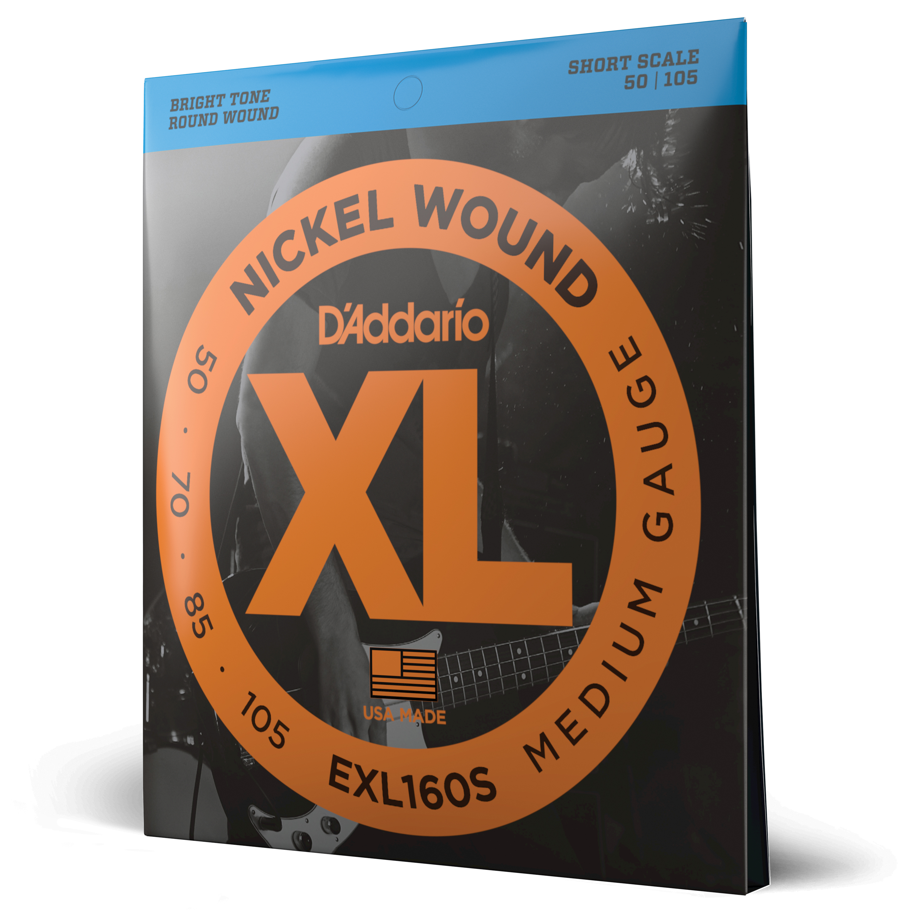 Front Cover Image D'Addario EXL160S Saiten für Bassgitarre, mit Nickel umsponnen, Medium, 50-105, Short Scale