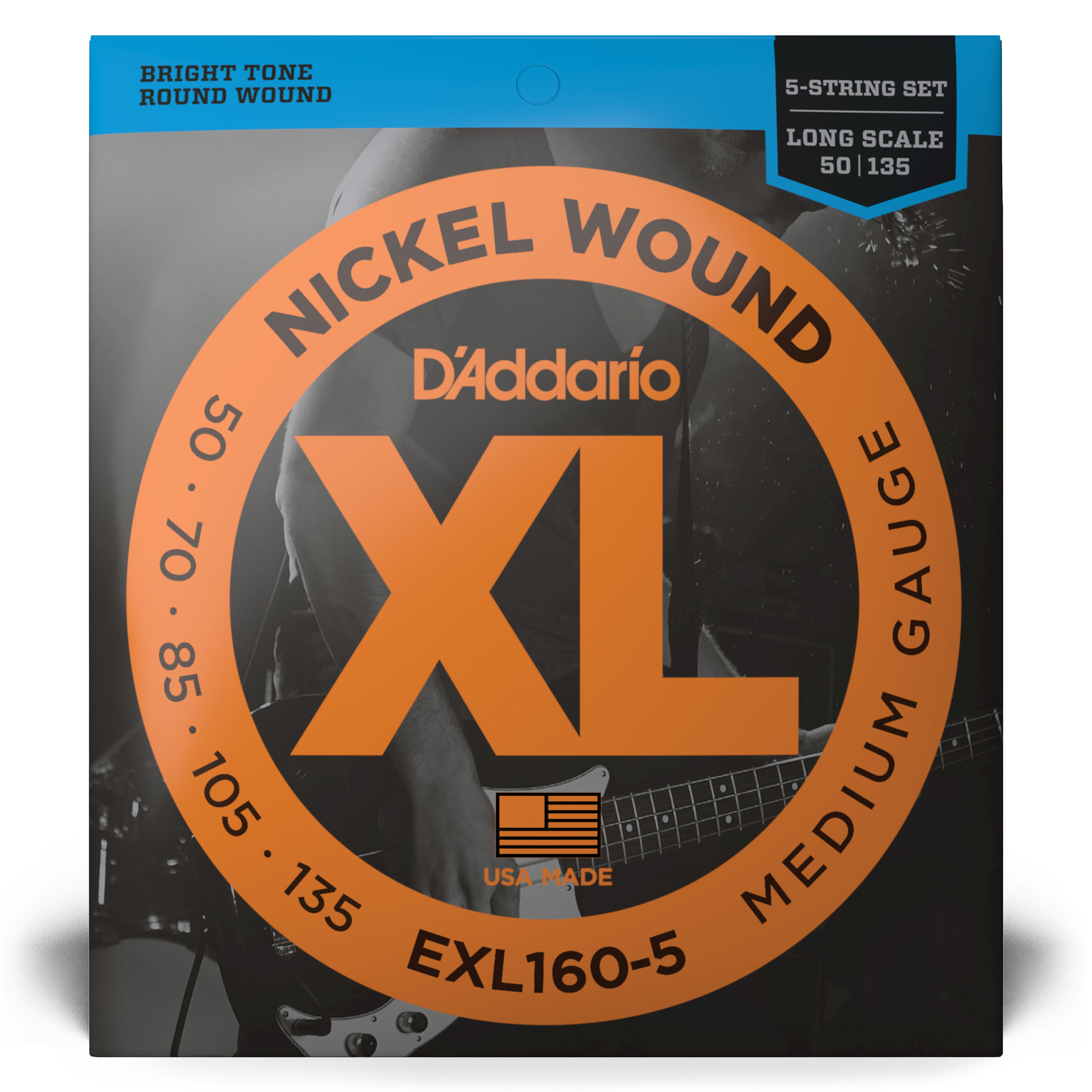 Other Cover Image D'Addario EXL160-5 Saiten für 5-saitige Bassgitarre, mit Nickel umsponnen, Medium, 50-135, Long Scale