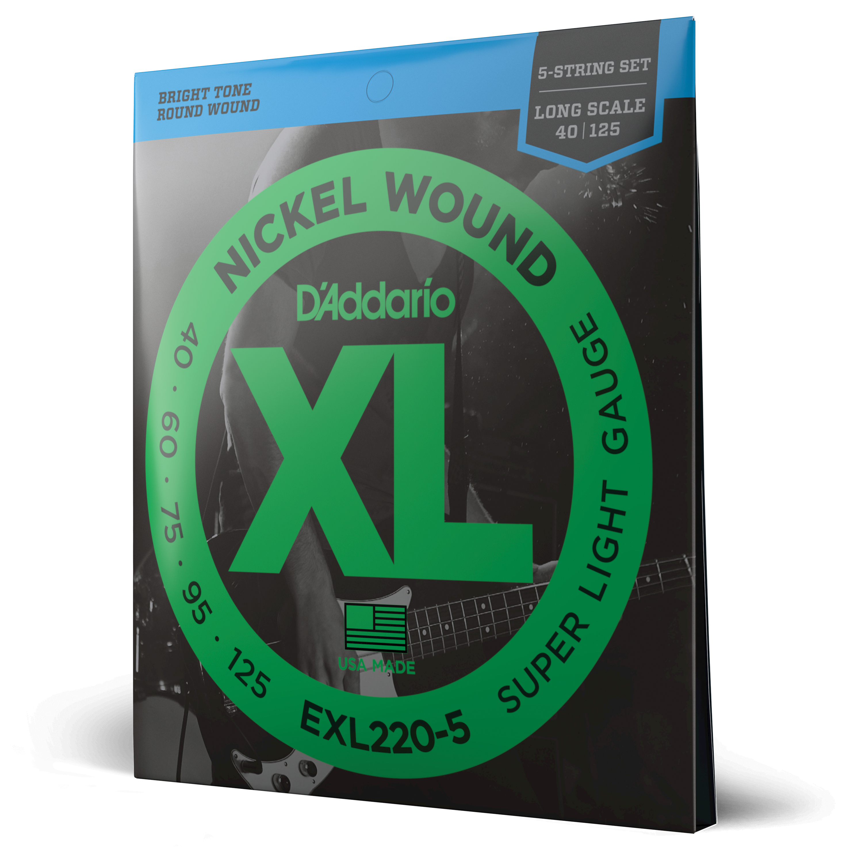 Front Cover Image D'Addario EXL220-5 Saiten für 5-saitige Bassgitarre, mit Nickel umsponnen, Super Light, 40-125, Long Scale