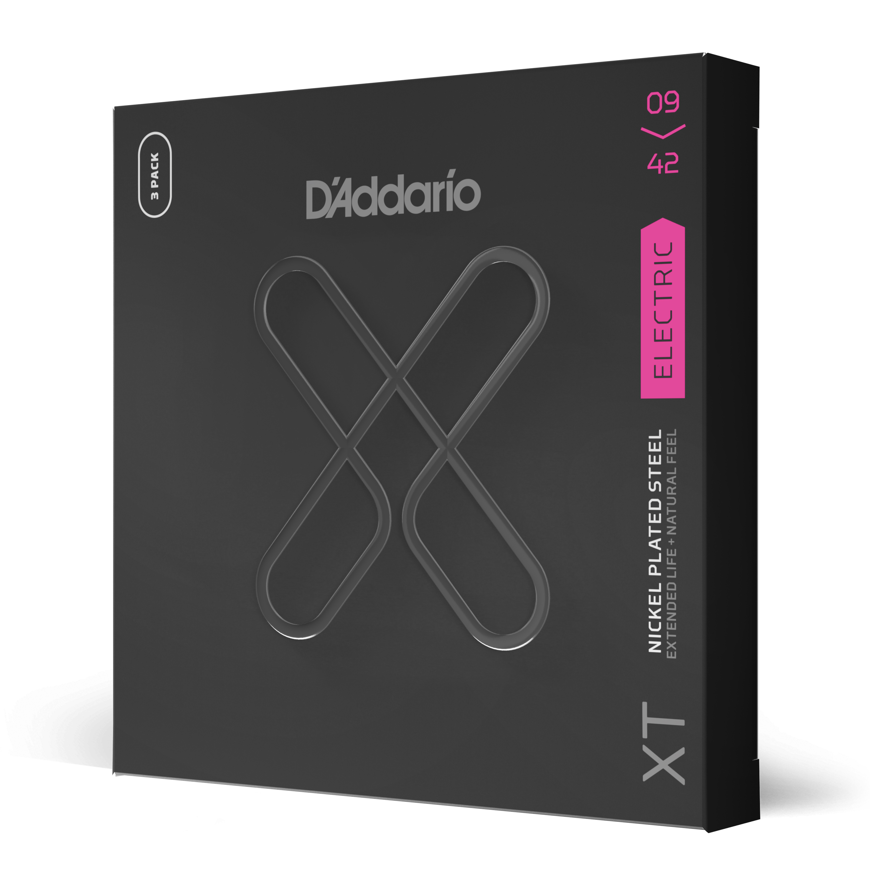 Front Cover Image D'Addario XTE0942, vernickelte XT Stahlsaite für E-Gitarre, Super Light, 09-42, 3 Sätze 