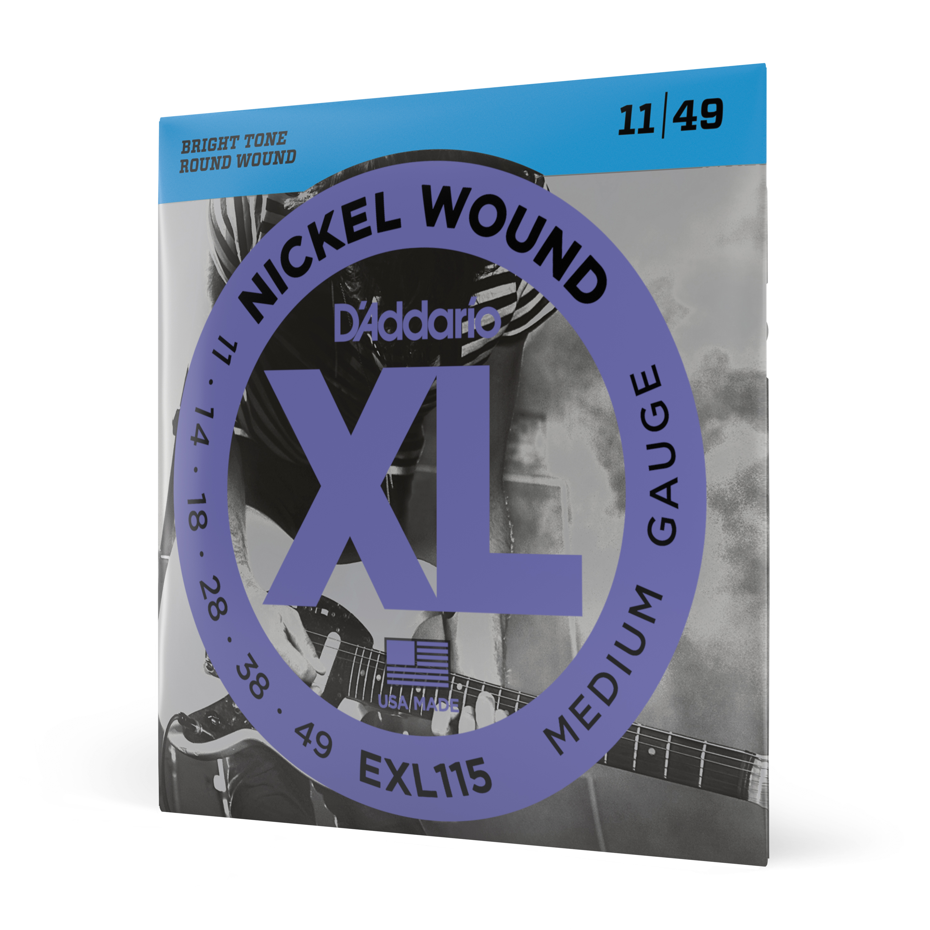 Front Cover Image D'Addario EXL115 Saiten für E-Gitarre, mit Nickel umsponnen, Medium/Blues-Jazz Rock, 11-49