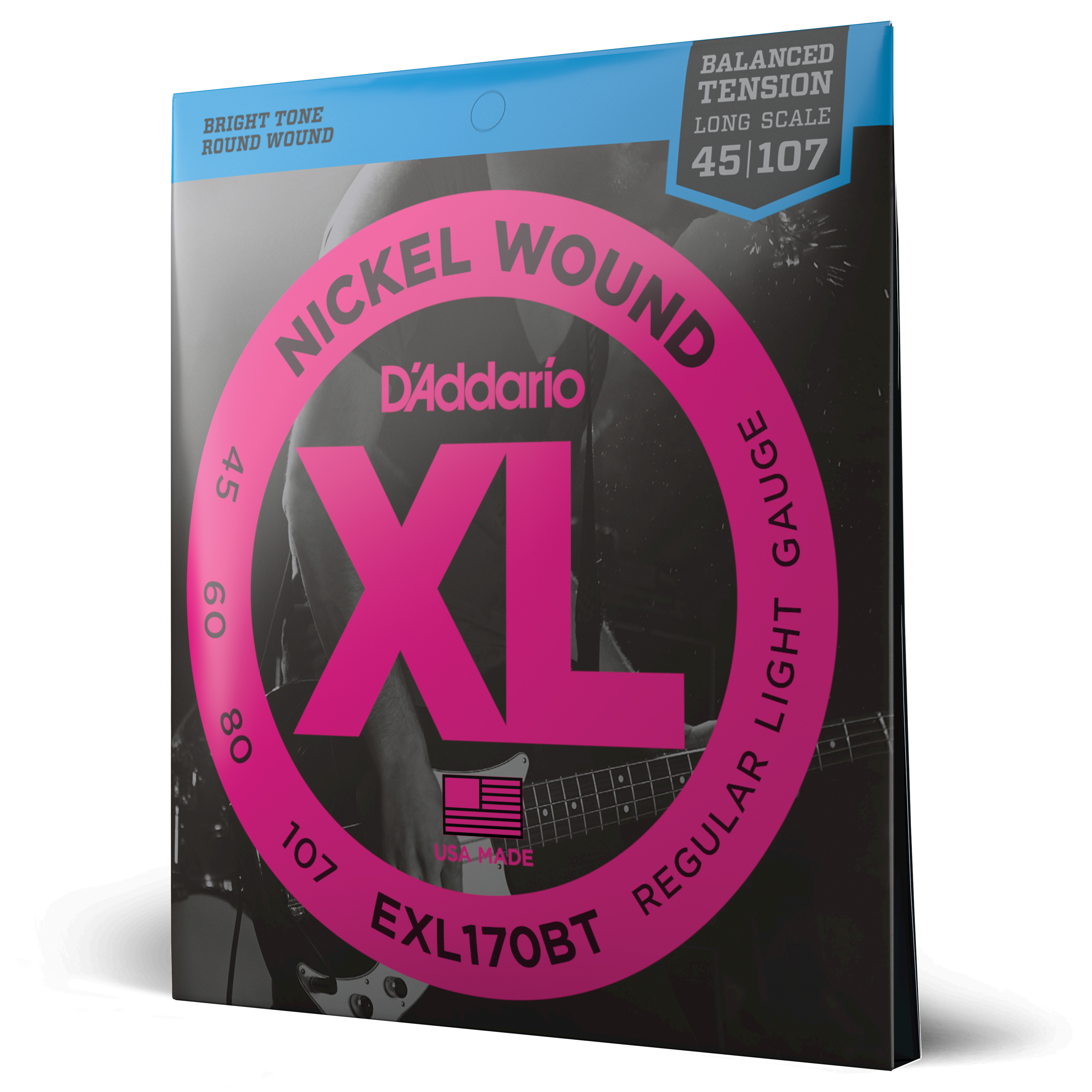 Front Cover Image D'Addario EXL170BT mit Nickel umsponnene Saiten für Bassgitarre, ausgewogene Spannung, Light, 45-107
