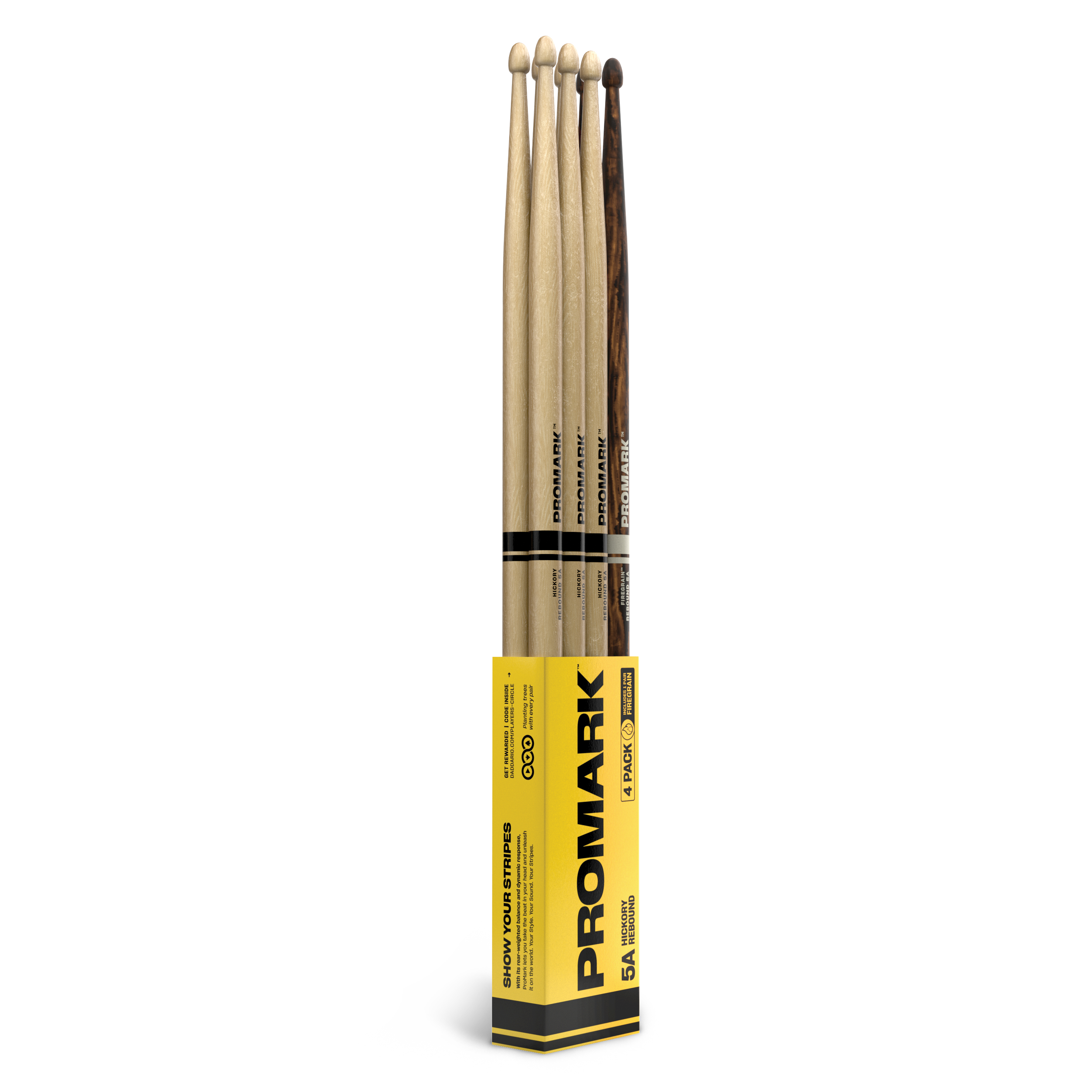 Front Cover Image ProMark Rebound 5A Hickory Drumstick, Acorn Wood Tip, 4-Pack