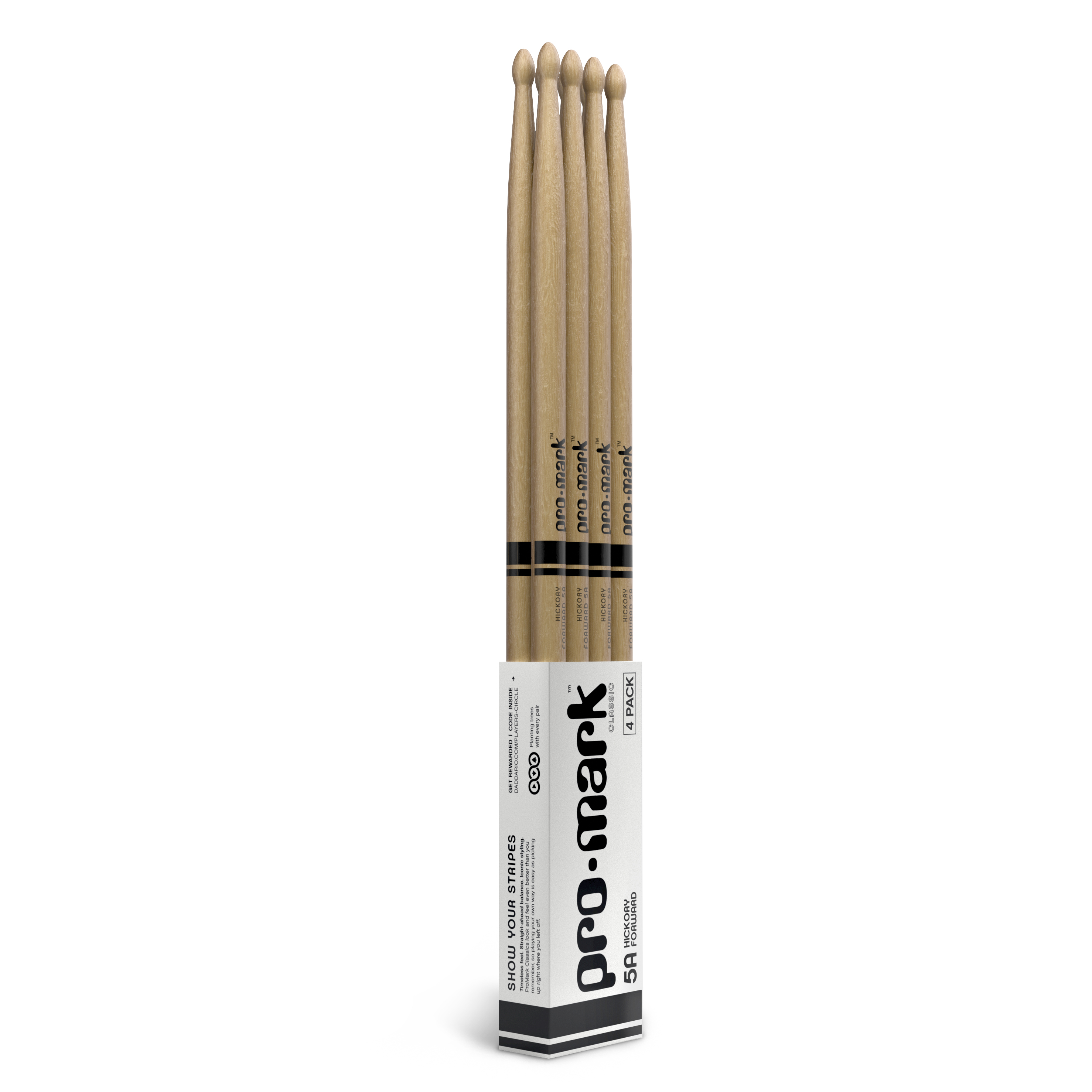 Front Cover Image ProMark Classic Forward 5A Hickory Drumsticks, Oval Wood Tip, 4 Pack