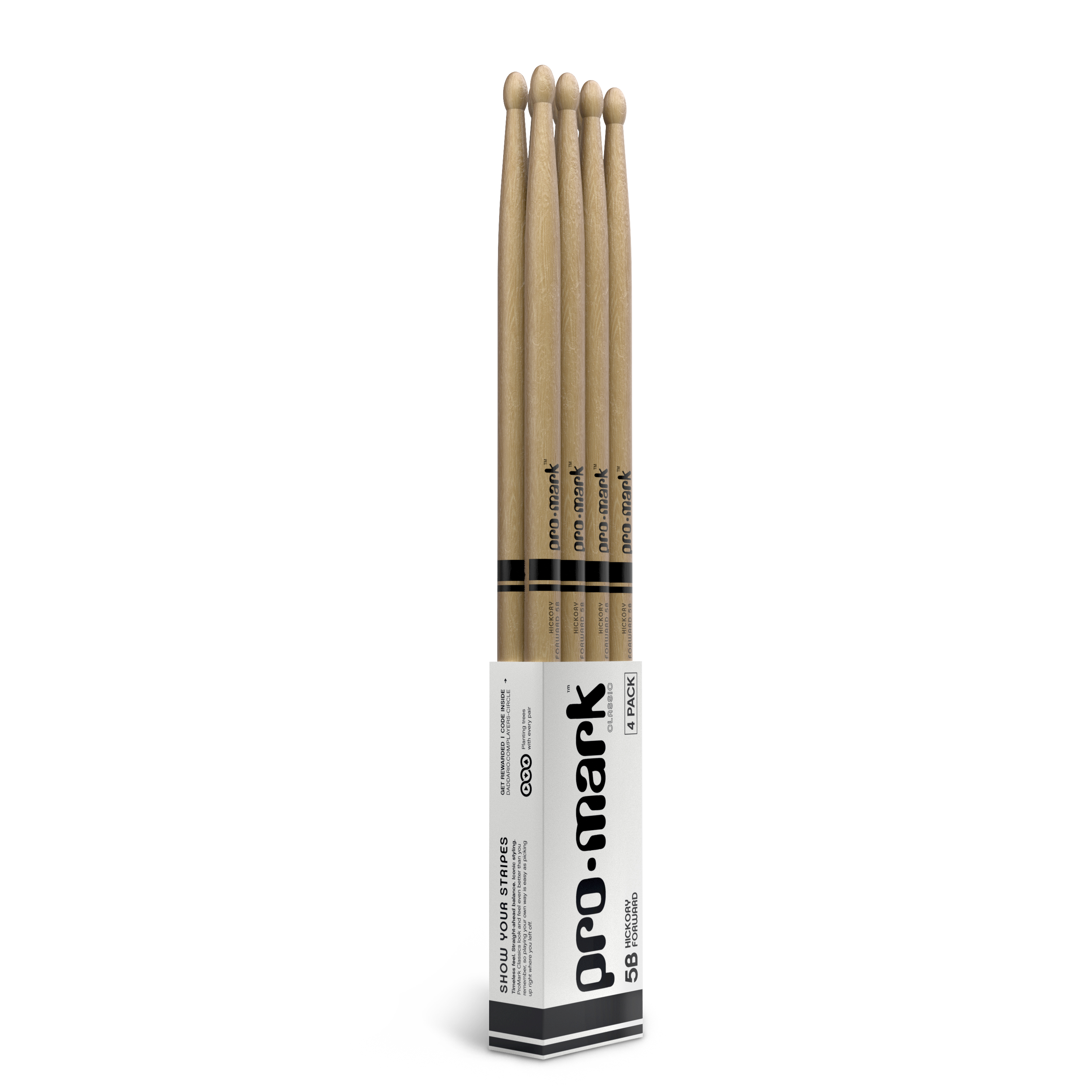 Front Cover Image ProMark Classic Forward 5B Hickory Drumstick, Oval Wood Tip, 4-Pack