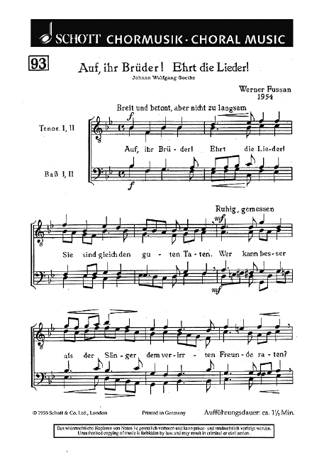 Front Cover Image Auf ihr Brüder! Ehrt die Lieder! 
