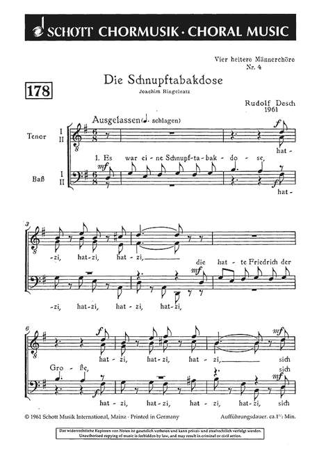 Front Cover Image Vier heitere Männerchöre 