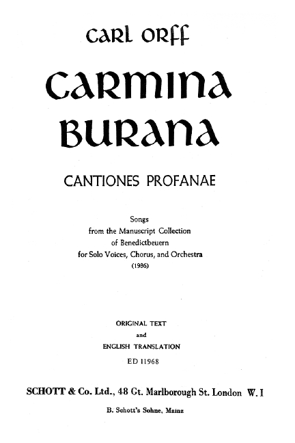 Front Cover Image Carmina Burana 
