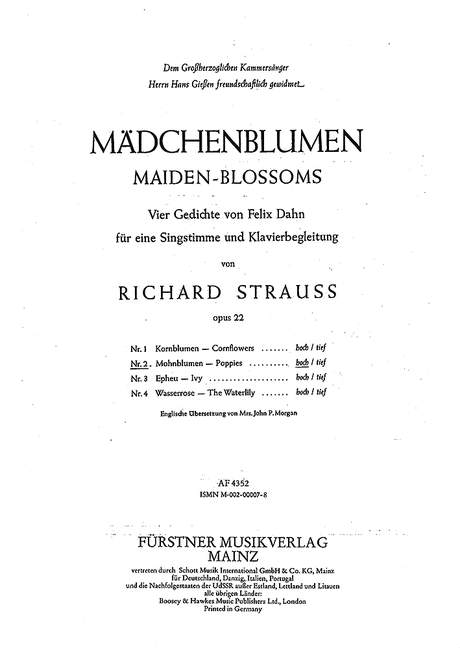Vorderes Coverbild Mädchenblumen – Vier Gedichte von Felix Dahn für eine Singstimme und Klavierbegleitung op. 22/2 