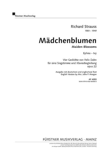 Vorderes Coverbild Mädchenblumen – Vier Gedichte von Felix Dahn für eine Singstimme und Klavierbegleitung op. 22/3 