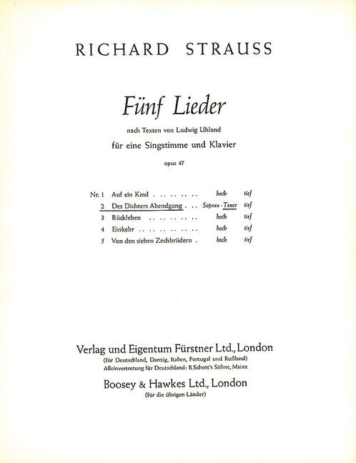 Vorderes Coverbild Fünf Lieder nach Gedichten von Ludwig Uhland op. 47/2 