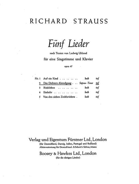 Vorderes Coverbild Fünf Lieder nach Gedichten von Ludwig Uhland op. 47/2 