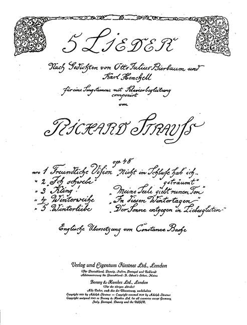 Vorderes Coverbild Fünf Lieder nach Gedichten von Otto Julius Bierbaum und Karl Henckell op. 48/4 