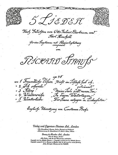 Vorderes Coverbild Fünf Lieder nach Gedichten von Otto Julius Bierbaum und Karl Henckell op. 48/5 