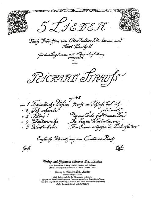 Vorderes Coverbild Fünf Lieder nach Gedichten von Otto Julius Bierbaum und Karl Henckell op. 48/4 
