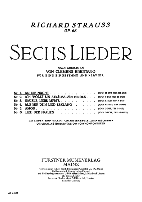 Vorderes Coverbild Sechs Lieder nach Gedichten von Clemens Brentano op. 68/1 