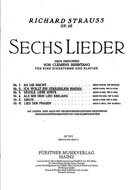 Vorderes Coverbild Sechs Lieder nach Gedichten von Clemens Brentano op. 68/2 
