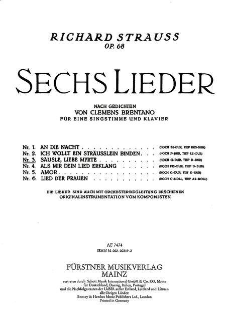 Vorderes Coverbild Sechs Lieder nach Gedichten von Clemens Brentano op. 68/3 