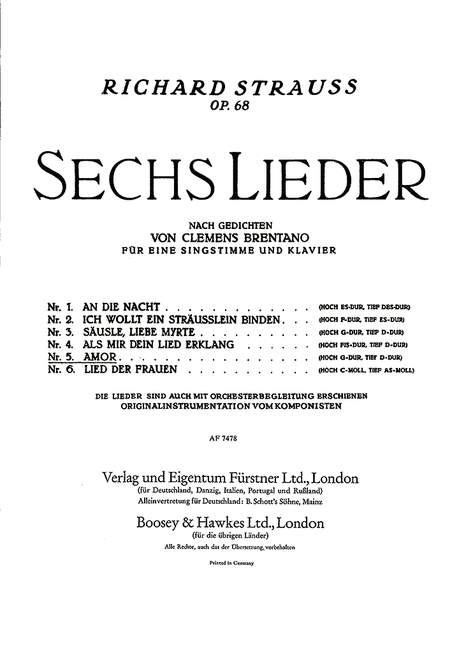 Vorderes Coverbild Sechs Lieder nach Gedichten von Clemens Brentano op. 68/5 