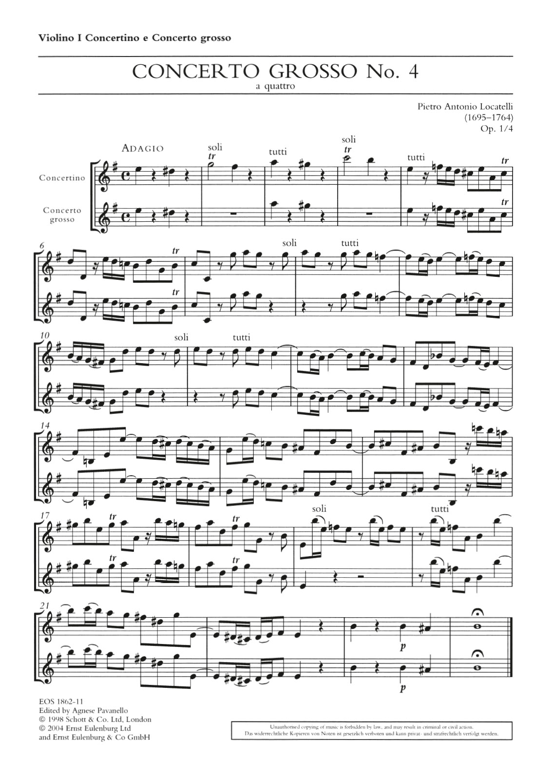 Vorderes Coverbild Concerto grosso Nr. 4 e-Moll op. 1