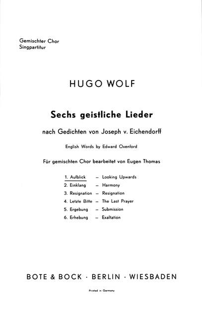 Vorderes Coverbild Sechs geistliche Lieder 