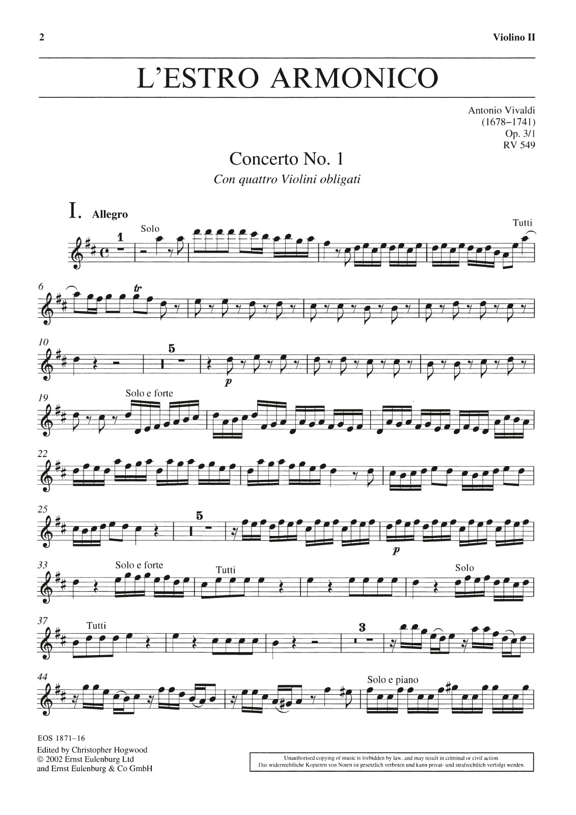 Vorderes Coverbild Concerto Nr. 1 D-dur op. 3/1 RV 549