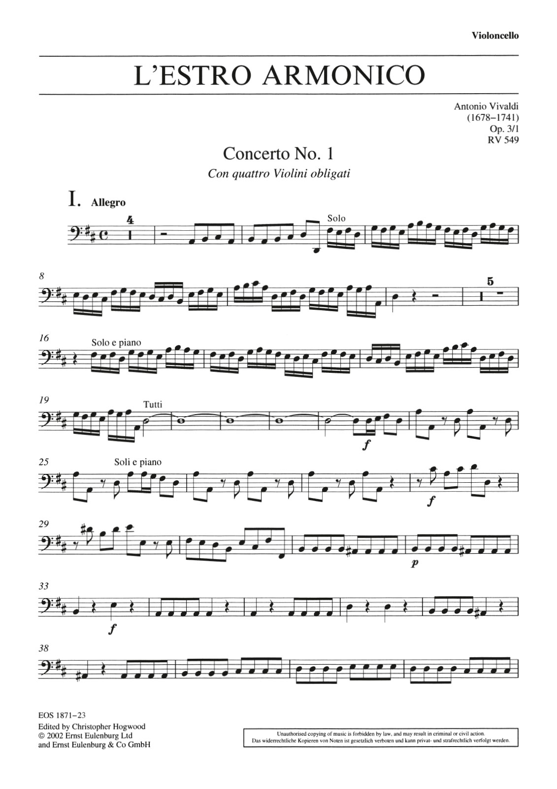 Vorderes Coverbild Concerto Nr. 1 D-dur op. 3/1 RV 549