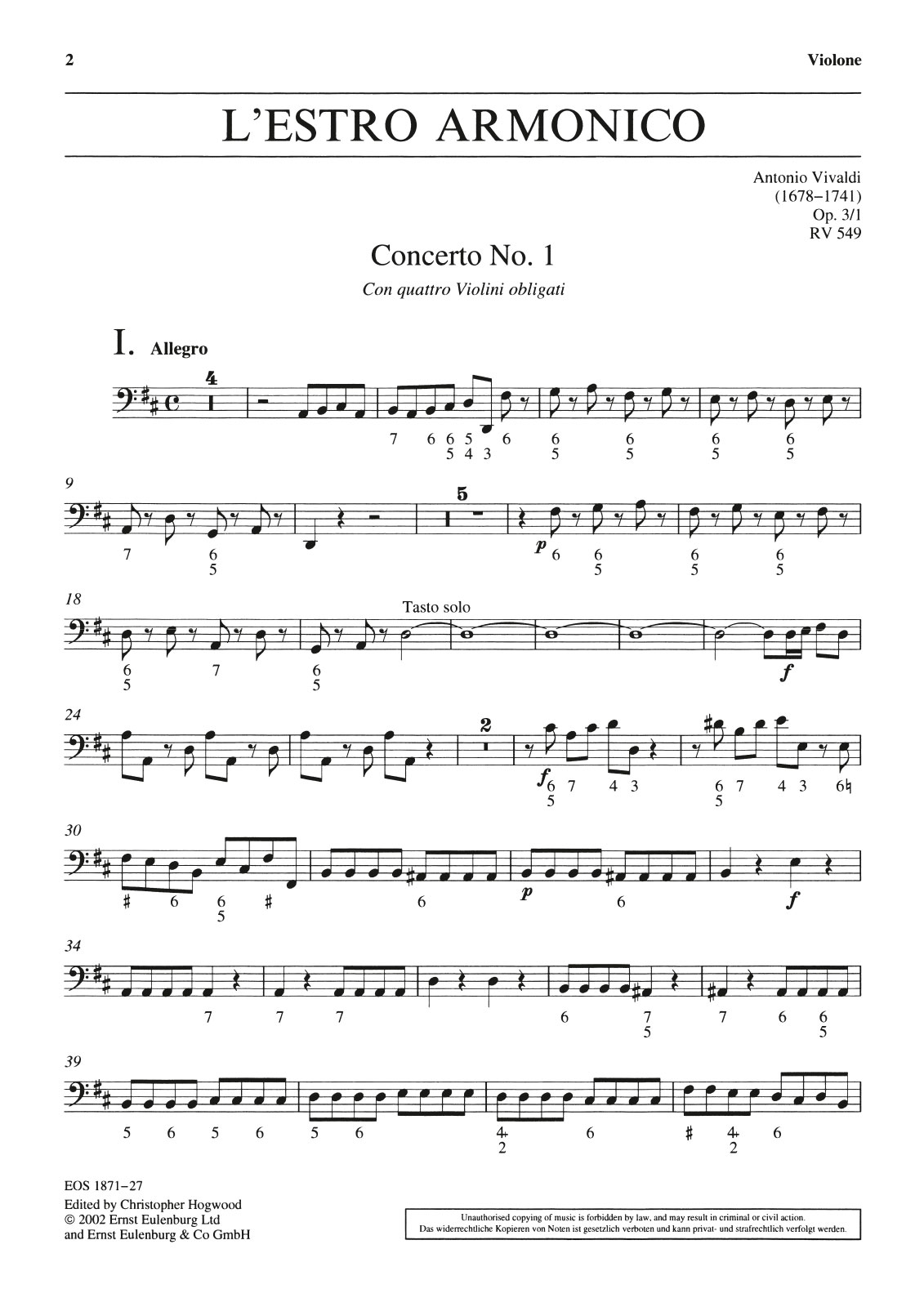 Vorderes Coverbild Concerto Nr. 1 D-dur op. 3/1 RV 549